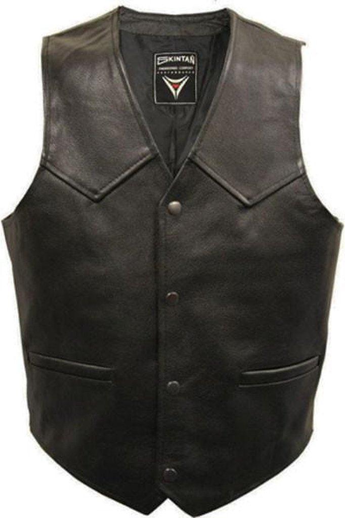 Classic Leather Biker Vest-Skintan Leather-Dark Fashion Clothing