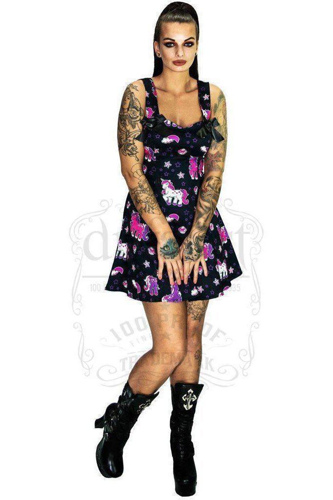 Cute Purple Unicorns Black Mini Dress - Emily-Dr Faust-Dark Fashion Clothing