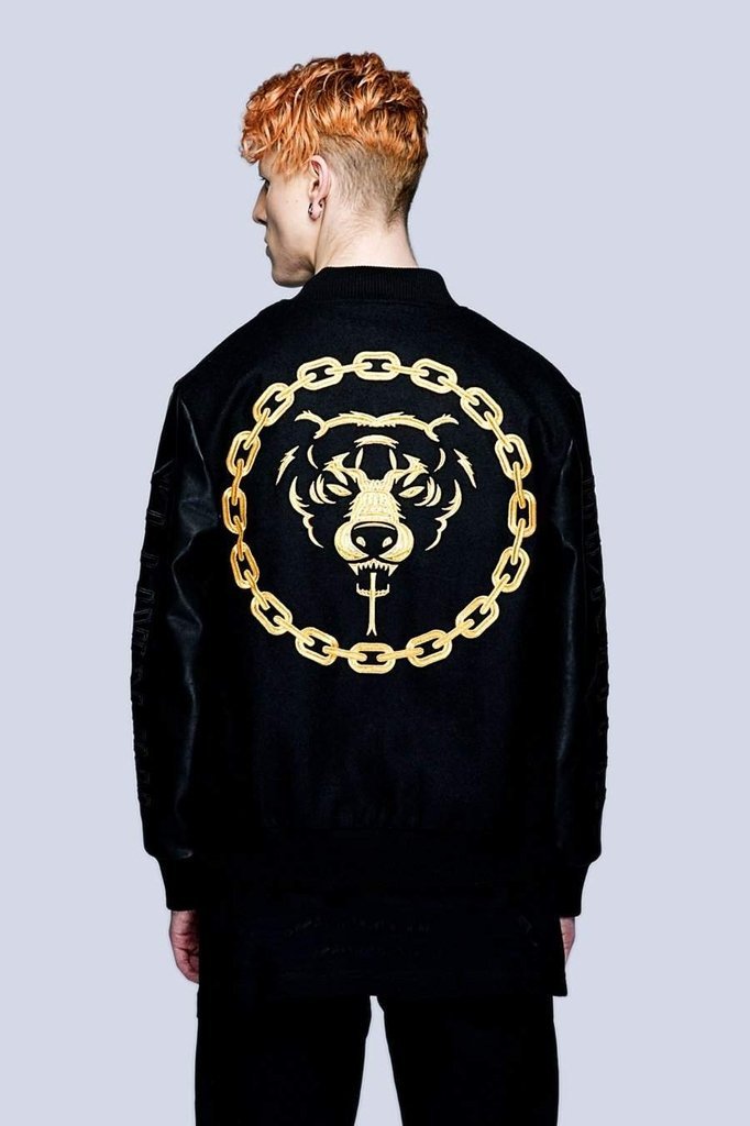 Death Adder Chain Gold Varsity Jacket - Unisex-Long Clothing-Dark Fashion Clothing