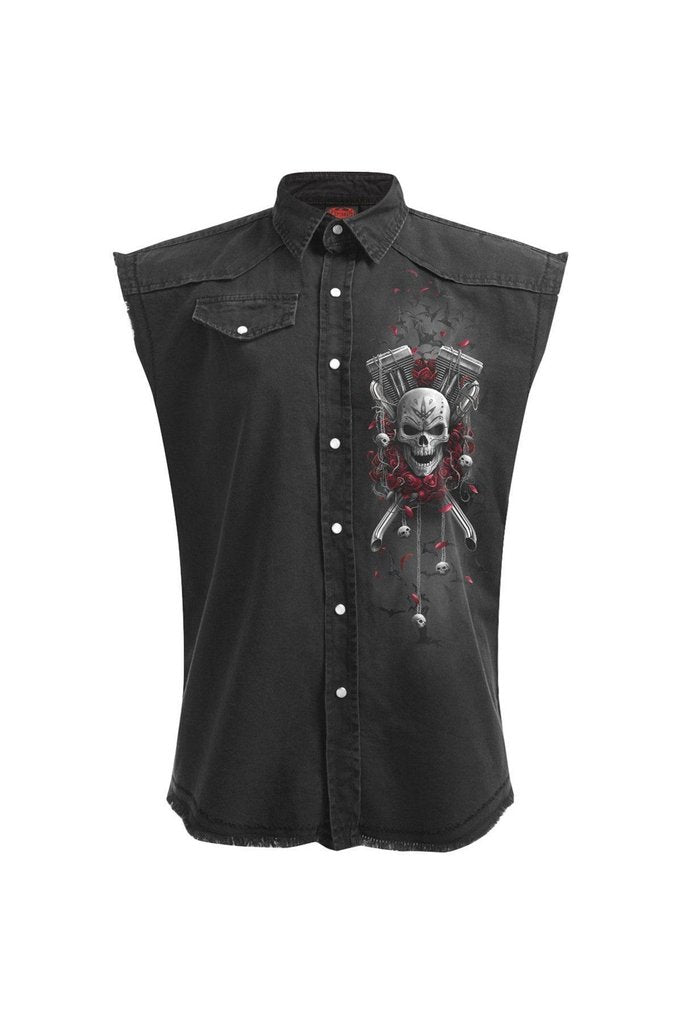 Dotd Bikers - Sleeveless Stone Washed Worker Black-Spiral-Dark Fashion Clothing