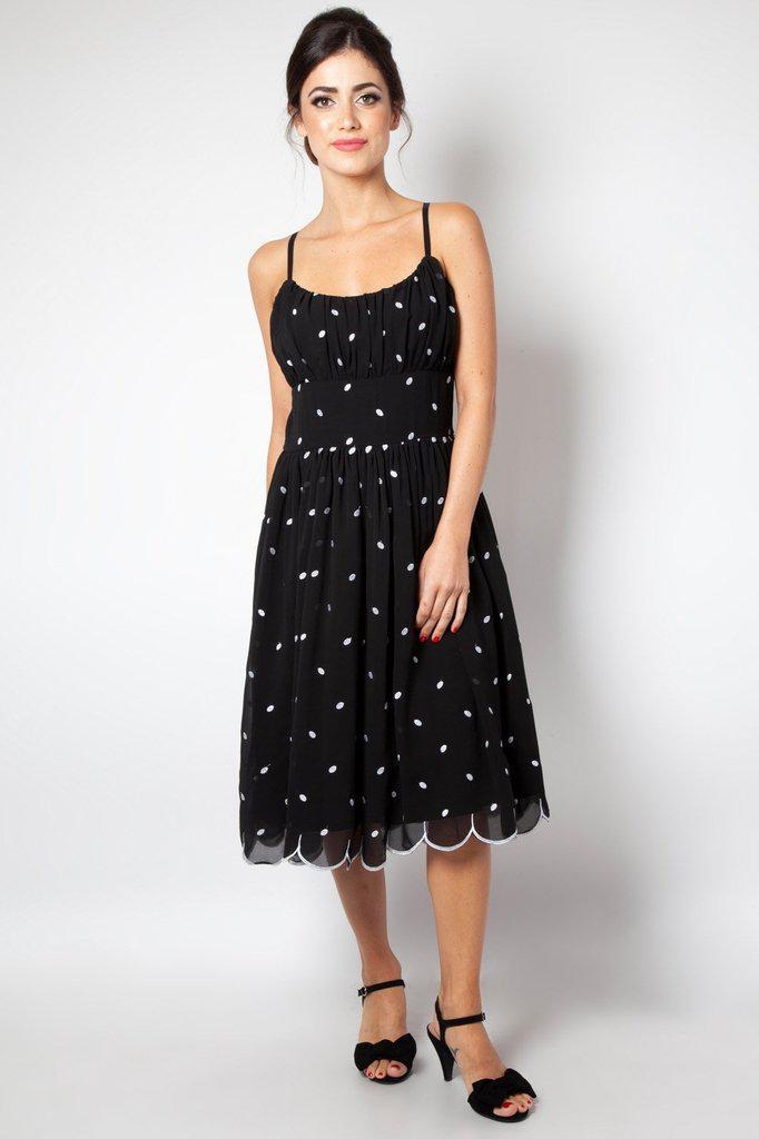 Dotty Polka Dot Flared Dress-Voodoo Vixen-Dark Fashion Clothing