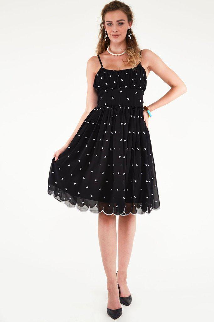 Dotty Polka Dot Flared Dress-Voodoo Vixen-Dark Fashion Clothing