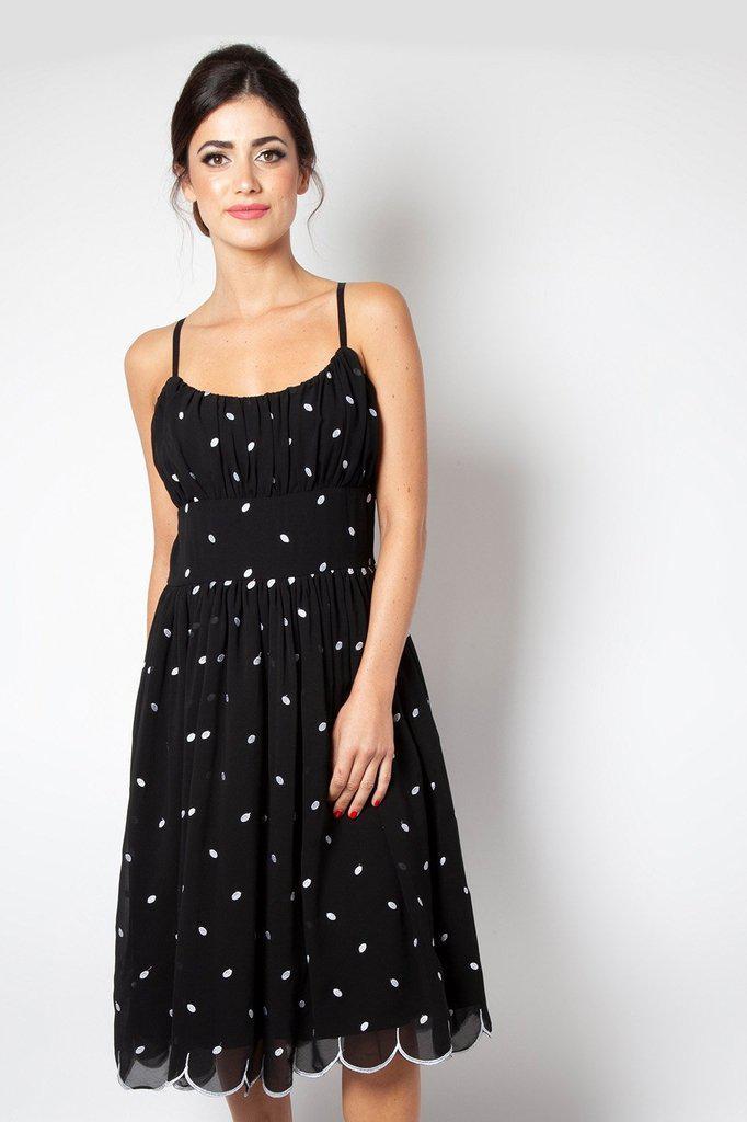 Dotty Polka Dot Flared Dress-Voodoo Vixen-Dark Fashion Clothing