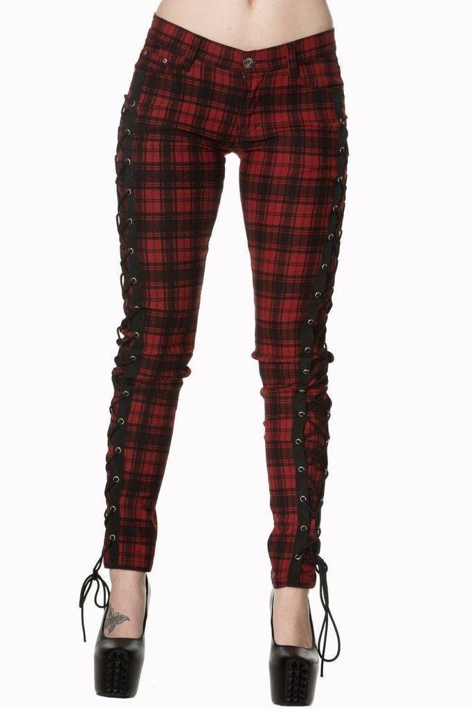 Escaping Darkness Tartan Skinny Trouser-Banned-Dark Fashion Clothing