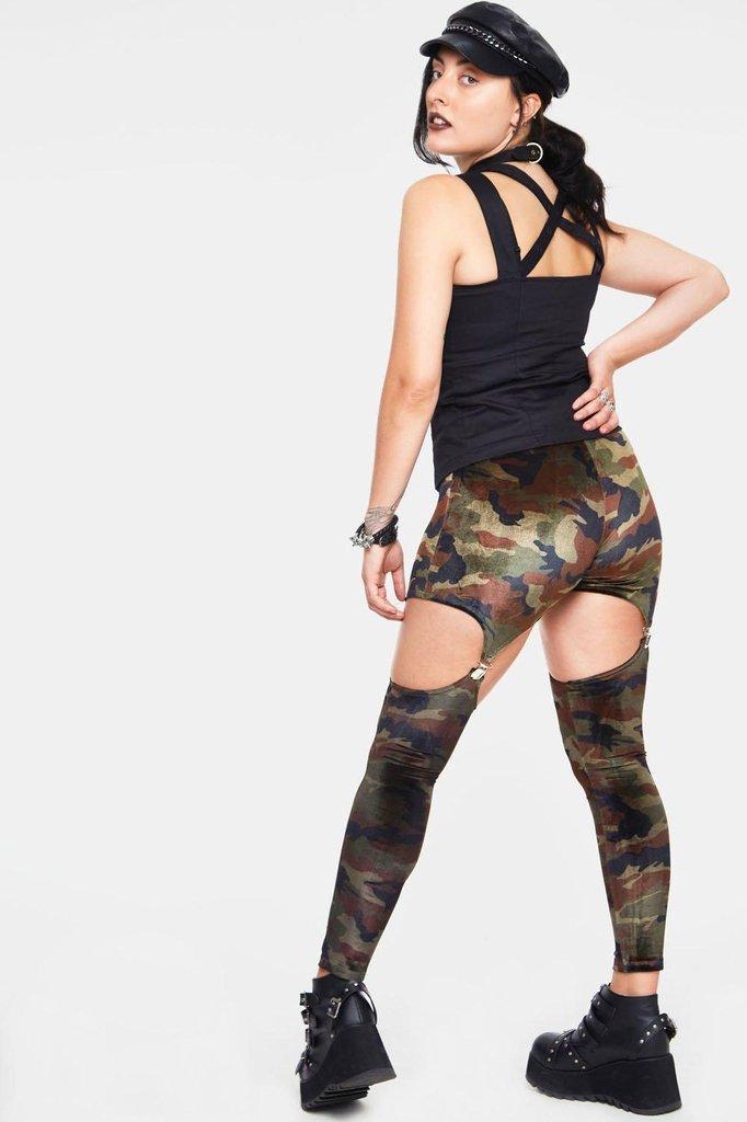 Fight Me Velvet Harness Leggings-Jawbreaker-Dark Fashion Clothing