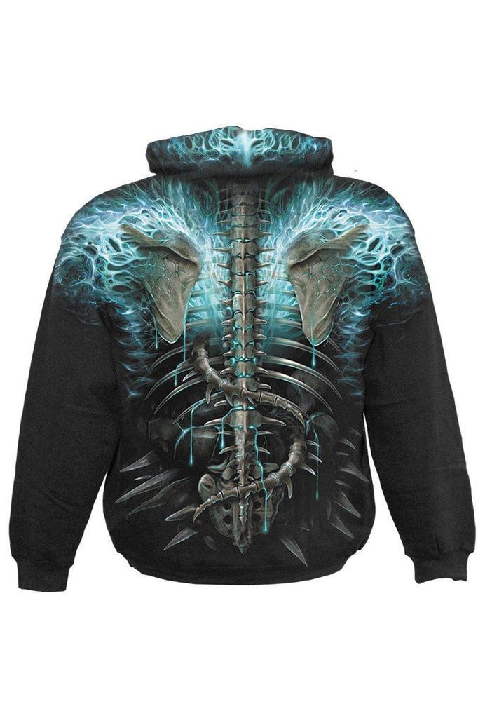 Flaming Spine - Allover Hoody Black-Spiral-Dark Fashion Clothing