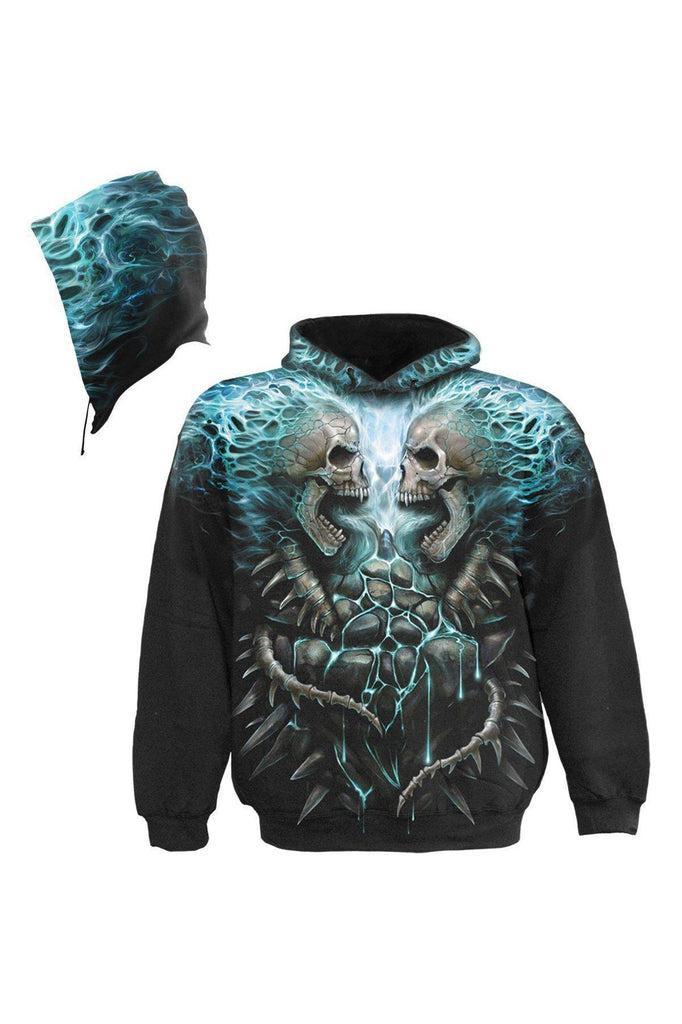 Flaming Spine - Allover Hoody Black-Spiral-Dark Fashion Clothing