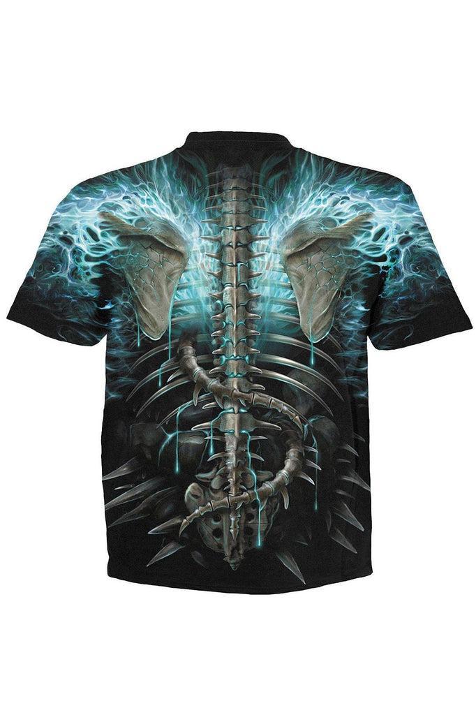 Flaming Spine - Allover T-Shirt Black-Spiral-Dark Fashion Clothing