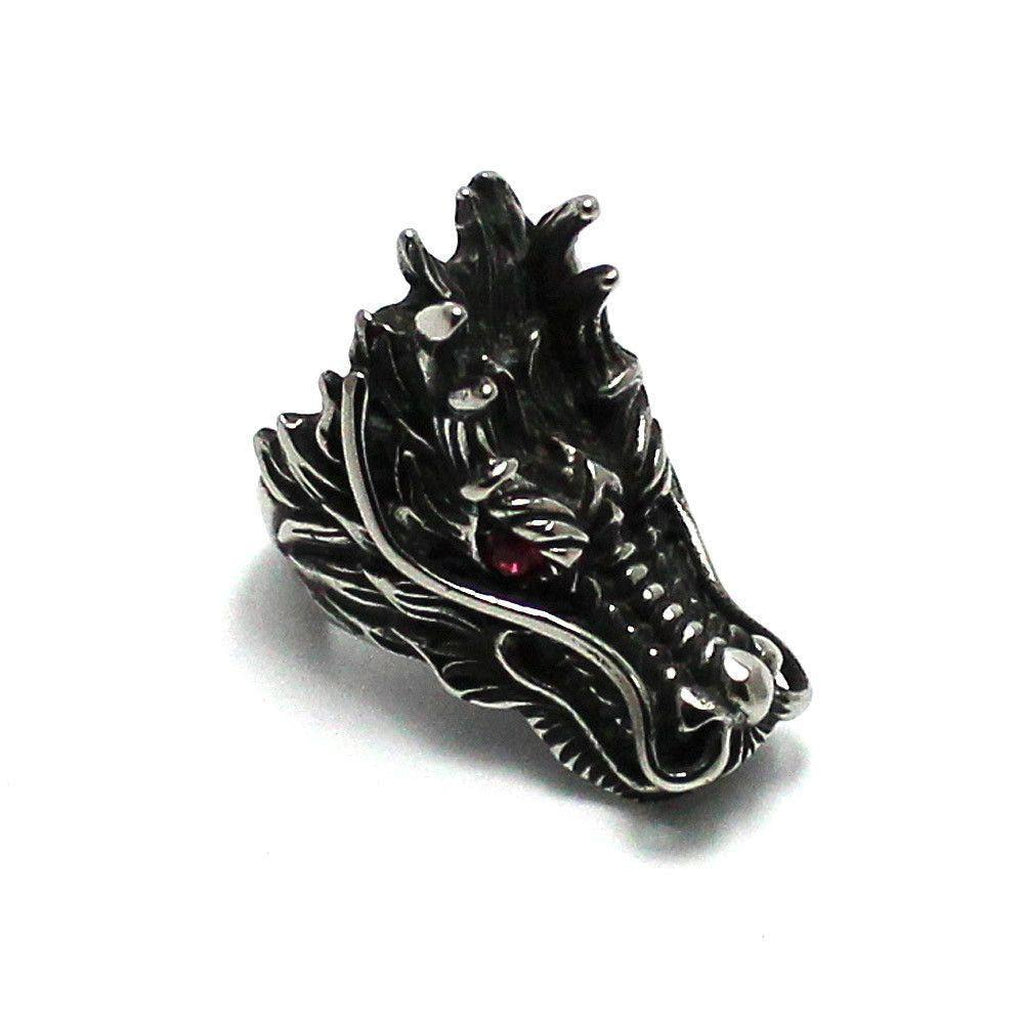 Formidable Dragon Ring With Red Stone Eyes - Stainless Steel-Badboy-Dark Fashion Clothing