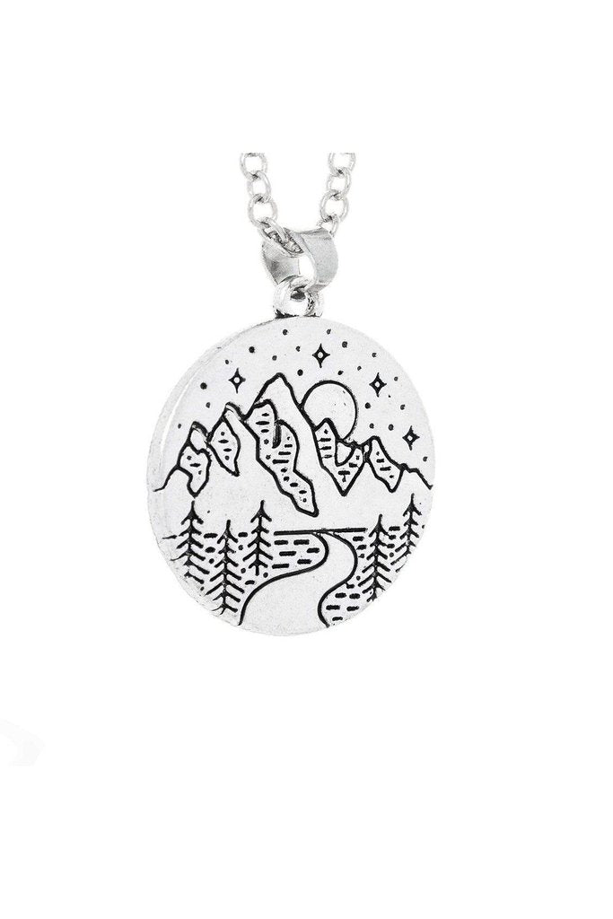 Full Moon Mountains Scenery Pendant and Necklace - Ryleigh-Dr Faust-Dark Fashion Clothing
