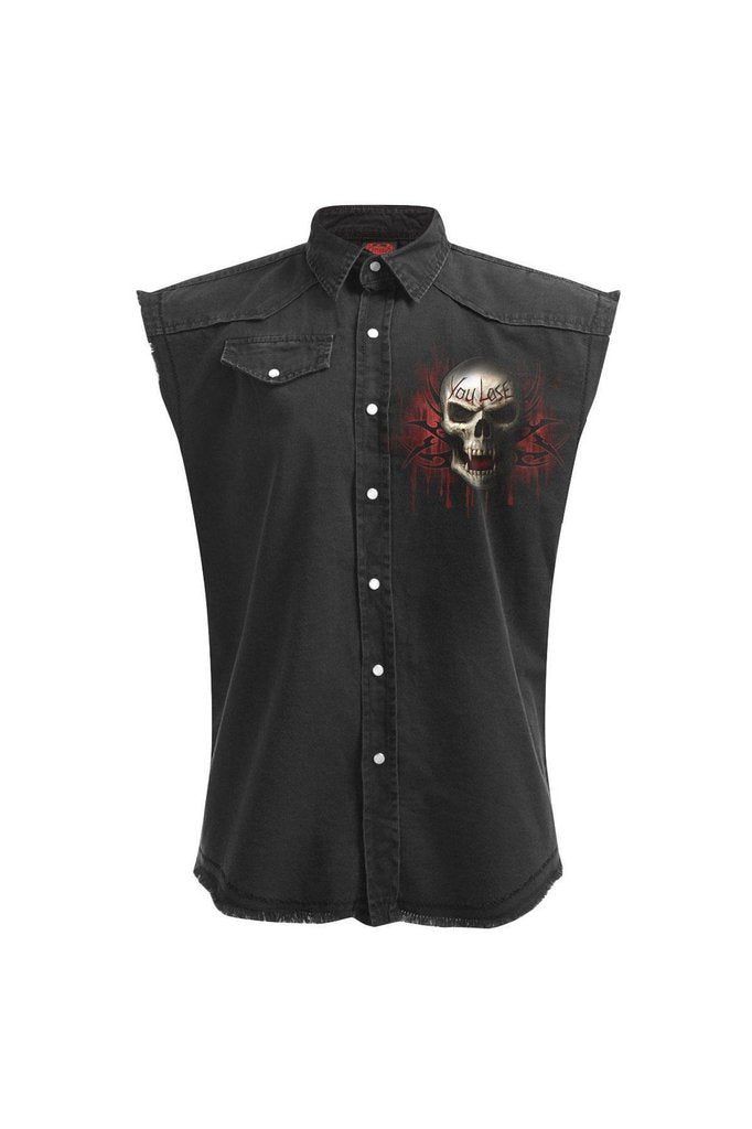 Game Over - Sleeveless Stone Washed Worker Black-Spiral-Dark Fashion Clothing