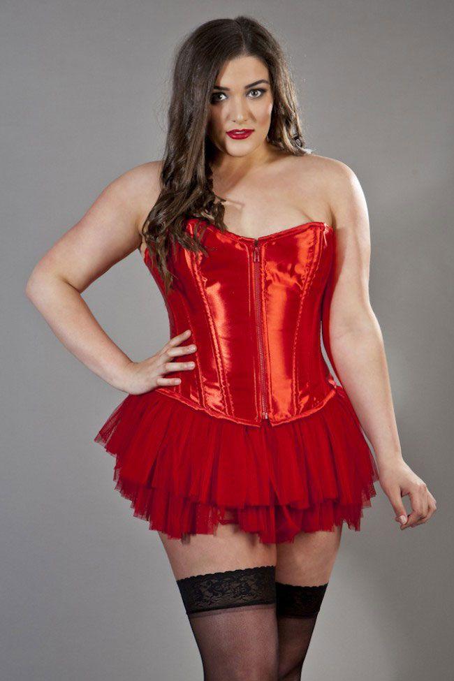Glamour Overbust Plus Size Corset In Satin-Burleska-Dark Fashion Clothing