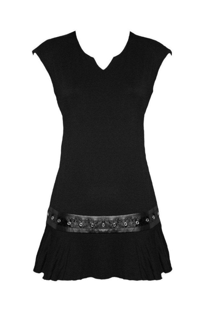 Gothic Rock - Stud Waist Mini Dress Black-Spiral-Dark Fashion Clothing
