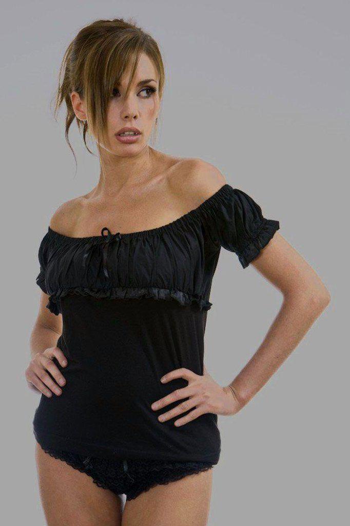 Gypsy Black Cotton Gothic Top With Frill-Burleska-Dark Fashion Clothing