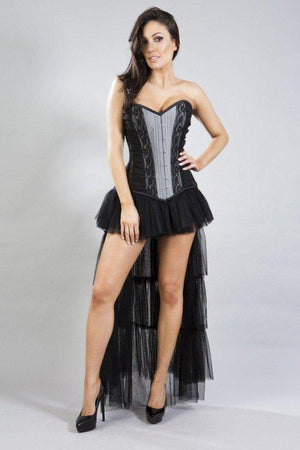 Helena Overbust Long Line Corset In Taffeta & Black Lace And Chiffon-Burleska-Dark Fashion Clothing