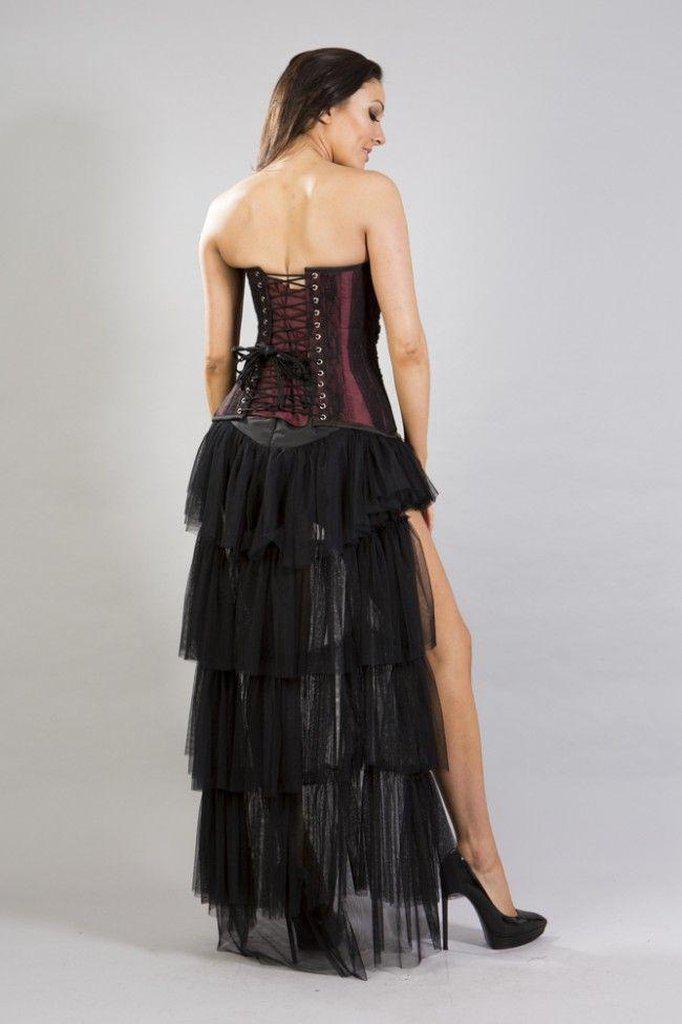 Helena Overbust Long Line Corset In Taffeta & Black Lace And Chiffon-Burleska-Dark Fashion Clothing