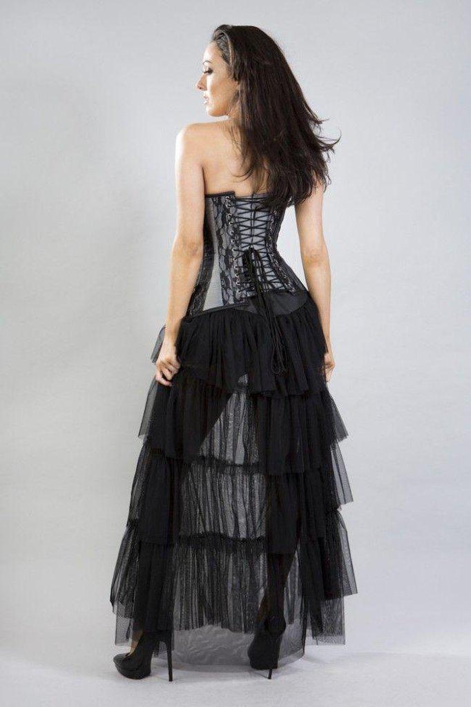 Helena Overbust Long Line Corset In Taffeta & Black Lace And Chiffon-Burleska-Dark Fashion Clothing