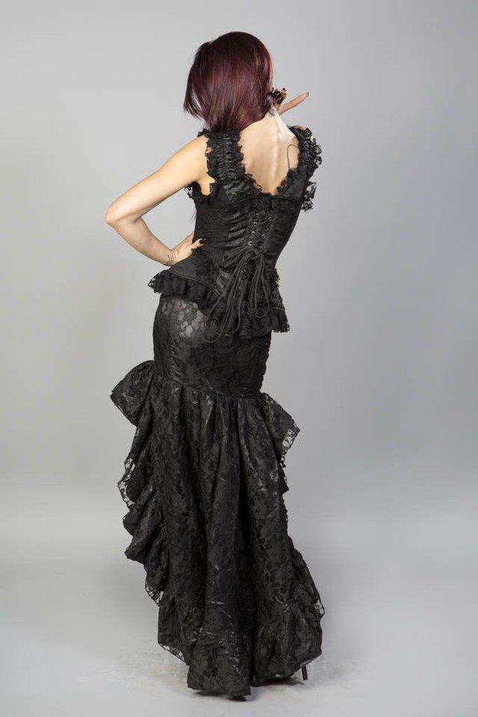 Helena Skirt In Satin & Lace Overlay-Burleska-Dark Fashion Clothing