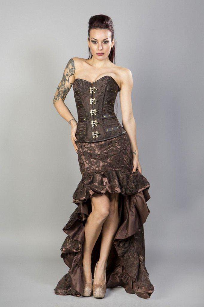 Helena Skirt In Satin & Lace Overlay-Burleska-Dark Fashion Clothing