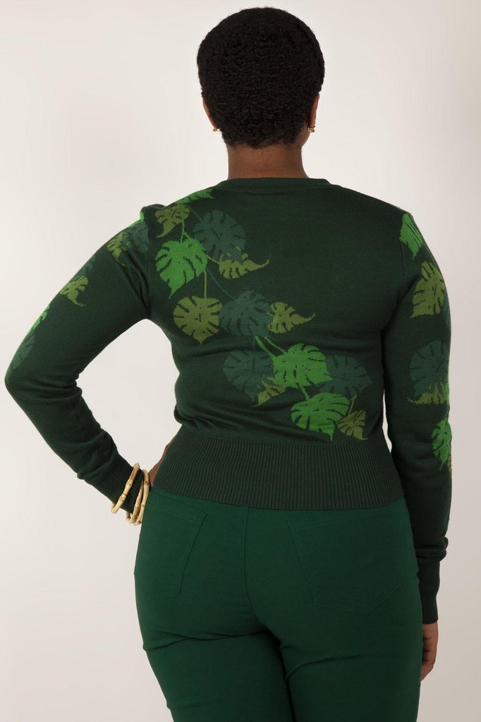 Ivy Green Leaf Print Cardigan-Voodoo Vixen-Dark Fashion Clothing