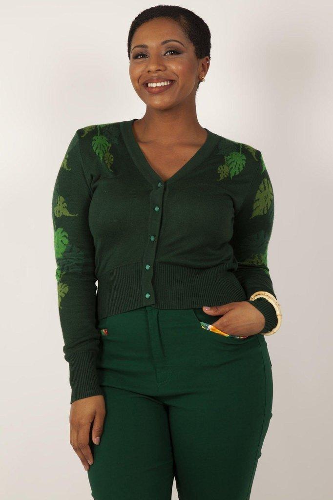 Ivy Green Leaf Print Cardigan-Voodoo Vixen-Dark Fashion Clothing