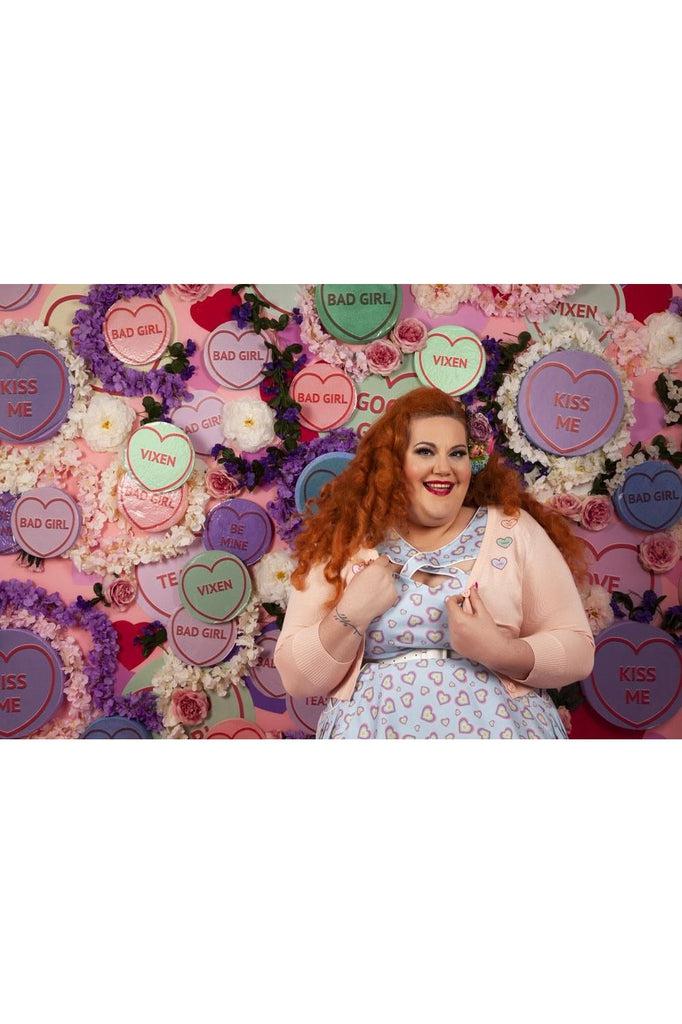 Kim Love Heart Print Cardigan-Voodoo Vixen-Dark Fashion Clothing