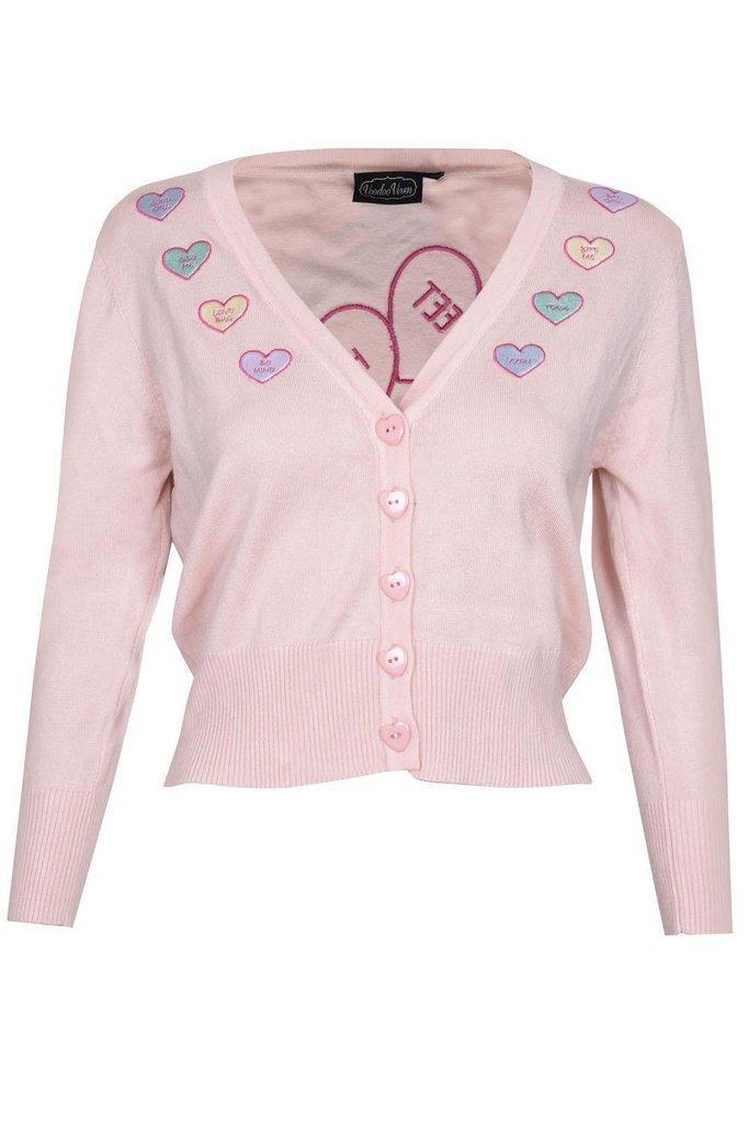 Kim Love Heart Print Cardigan-Voodoo Vixen-Dark Fashion Clothing