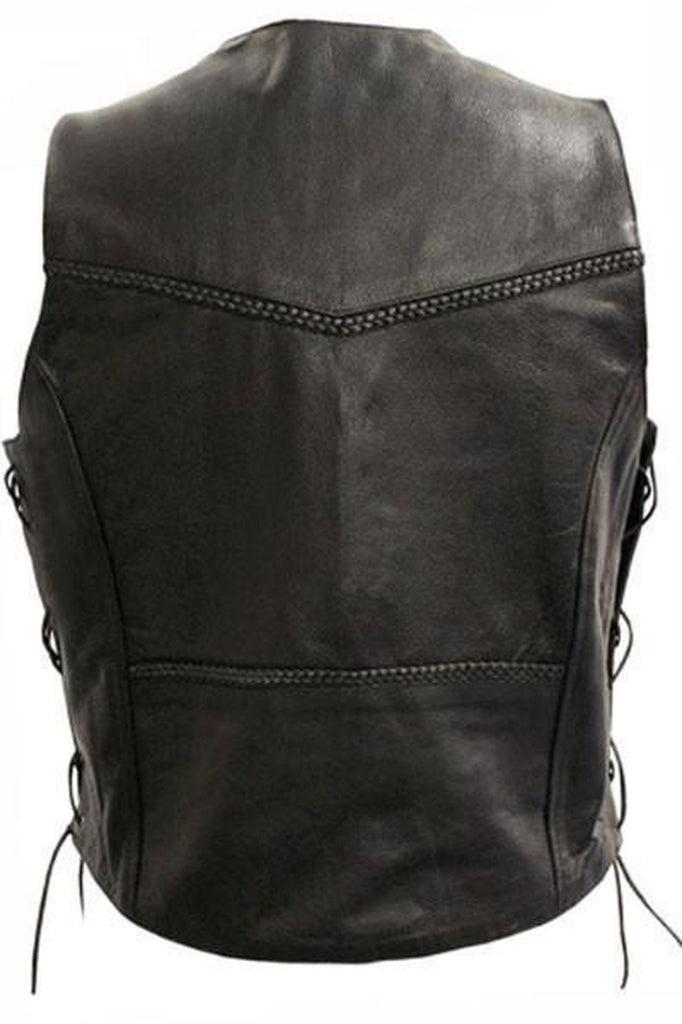 Lace Side Woven Plait Biker Waistcoat-Skintan Leather-Dark Fashion Clothing