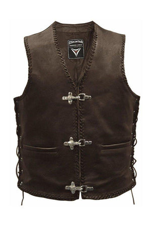 Laced Hand Plaited Biker Vest - Brace-Skintan Leather-Dark Fashion Clothing