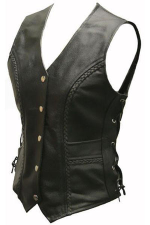 Ladies Leather Biker Vest - Jessie-Skintan Leather-Dark Fashion Clothing