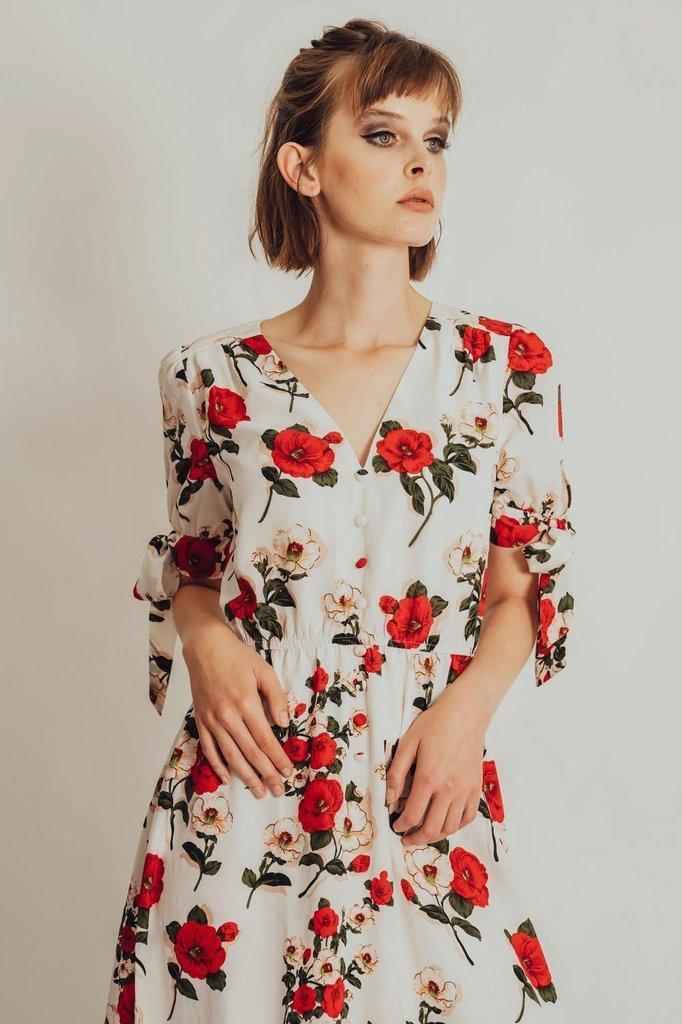 Lorelei Floral Calf Length Dress-Voodoo Vixen-Dark Fashion Clothing