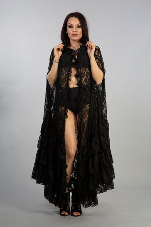Mademoiselle Hooded Cape In Black Lace-Burleska-Dark Fashion Clothing