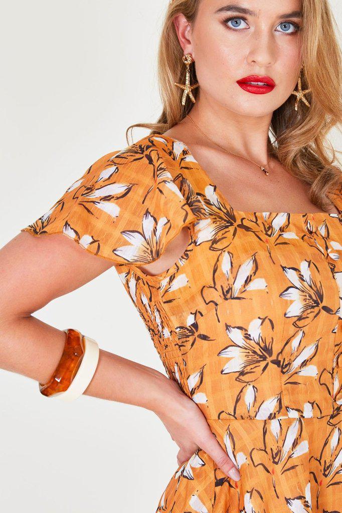 Margot Floral Square Neck Dress-Voodoo Vixen-Dark Fashion Clothing