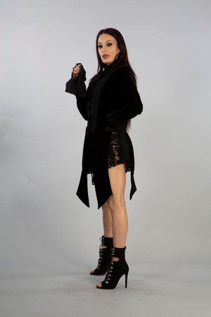 Maureen Ladies Jacket In Black Velvet Flock-Burleska-Dark Fashion Clothing