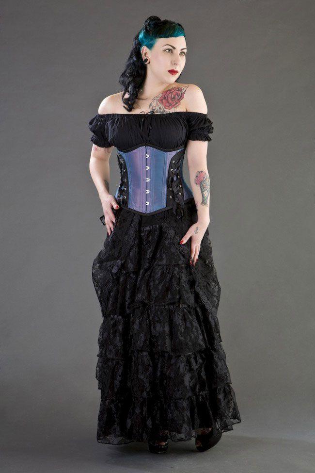 Mistress Underbust Steel Boned Waist Training Corset In Taffeta-Burleska-Dark Fashion Clothing