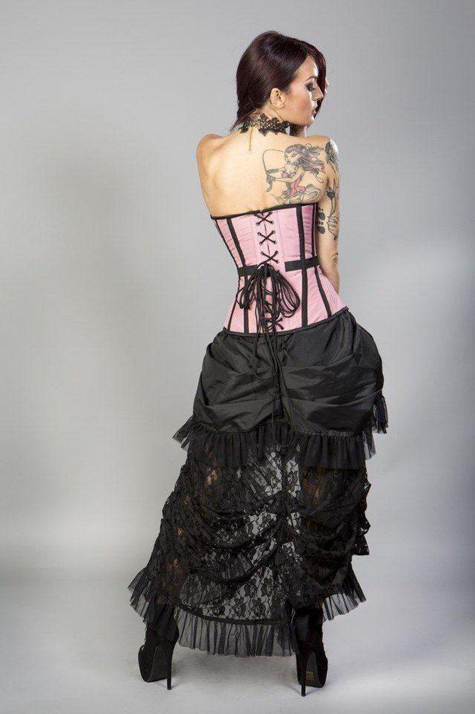 Morgana Long Overbust Burlesque Corset In Taffeta-Burleska-Dark Fashion Clothing