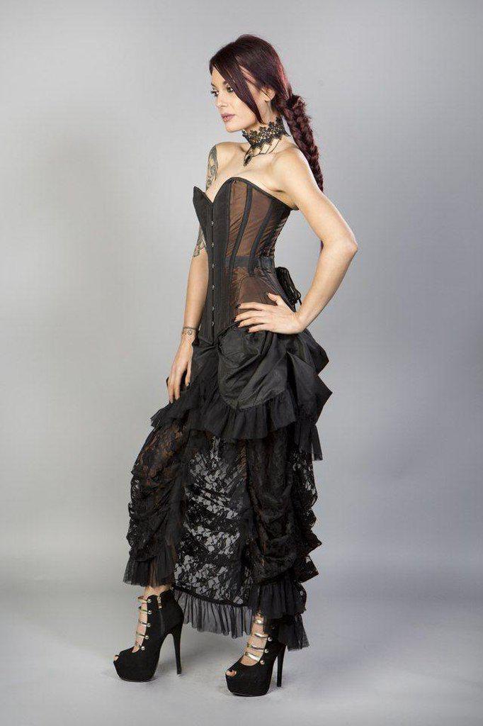 Morgana Long Overbust Burlesque Corset In Taffeta-Burleska-Dark Fashion Clothing