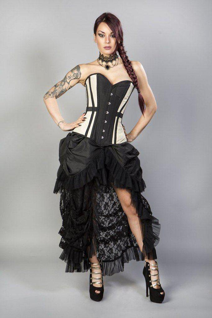Morgana Long Overbust Burlesque Corset In Taffeta-Burleska-Dark Fashion Clothing