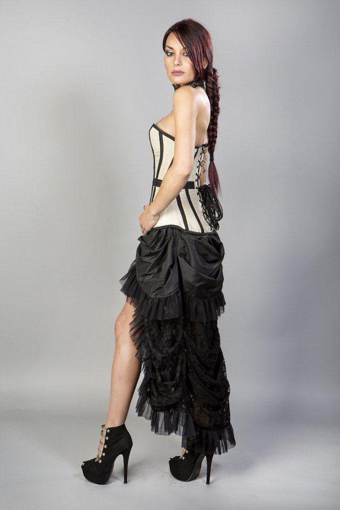 Morgana Long Overbust Burlesque Corset In Taffeta-Burleska-Dark Fashion Clothing