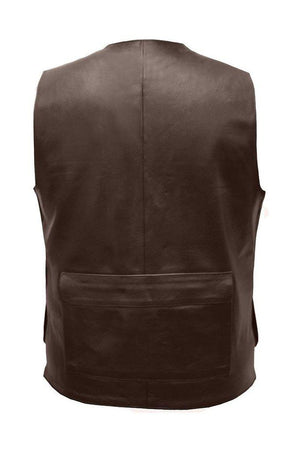 Multi-pocket Biker Vest - Trapper-Skintan Leather-Dark Fashion Clothing