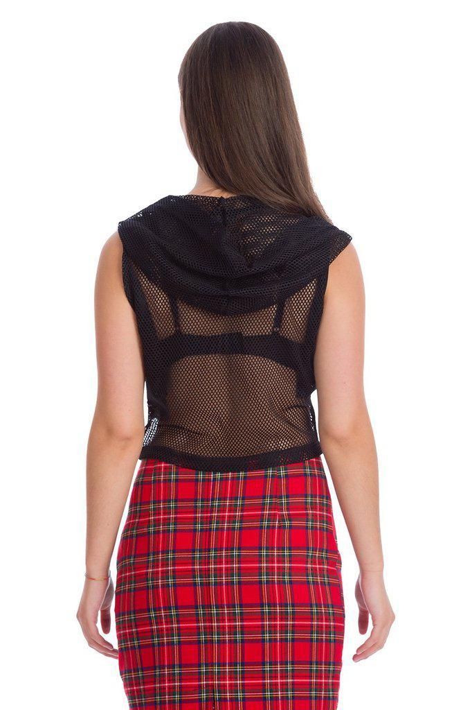 Nightmare Net Cold Shoulder Hoodie-Banned-Dark Fashion Clothing