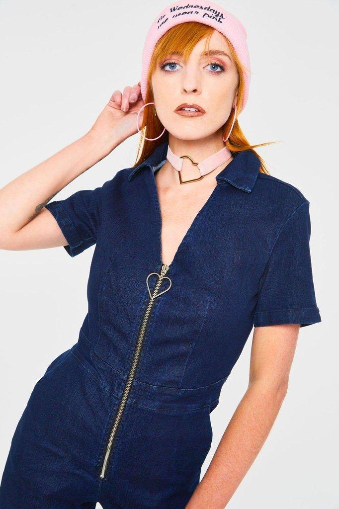 No Heart Denim Jumpsuit-Jawbreaker-Dark Fashion Clothing