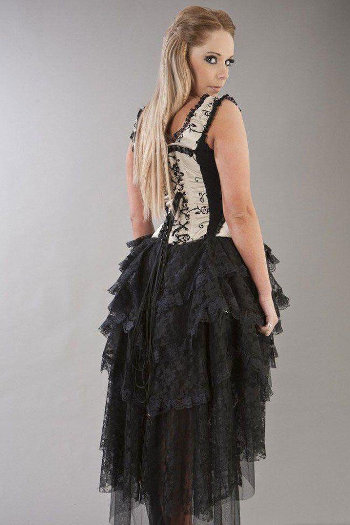 Ophelie Gothic Corset Dress In Satin Flock-Burleska-Dark Fashion Clothing