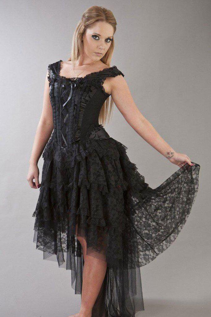 Ophelie Gothic Corset Dress In Satin Flock-Burleska-Dark Fashion Clothing