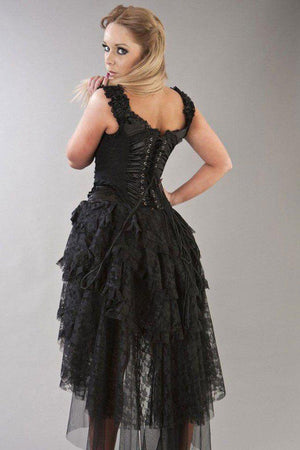 Ophelie Gothic Corset Dress In Satin Flock-Burleska-Dark Fashion Clothing