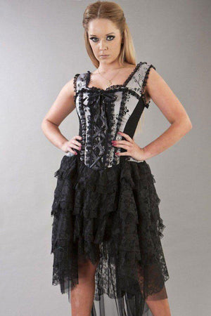 Ophelie Gothic Corset Dress In Satin Flock-Burleska-Dark Fashion Clothing