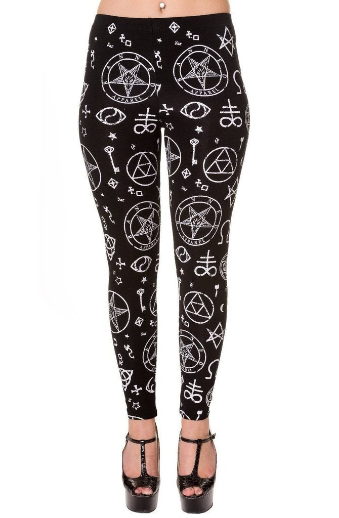Pentagram Black Leggings-Banned-Dark Fashion Clothing