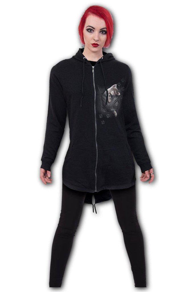 Pocket Kitten - Ladies Fish Tail Full Zip Hoody - Zip Sleeve-Spiral-Dark Fashion Clothing