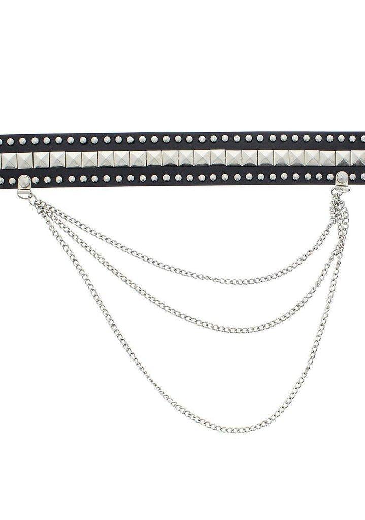 Pyramids & Conical Studs Black Vegan Leather Belt - Corbin-Dr Faust-Dark Fashion Clothing