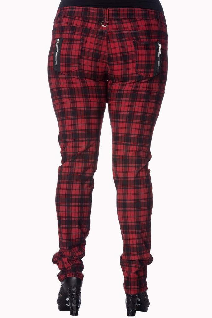 Red Check Plus Size Skinny Jeans-Banned-Dark Fashion Clothing